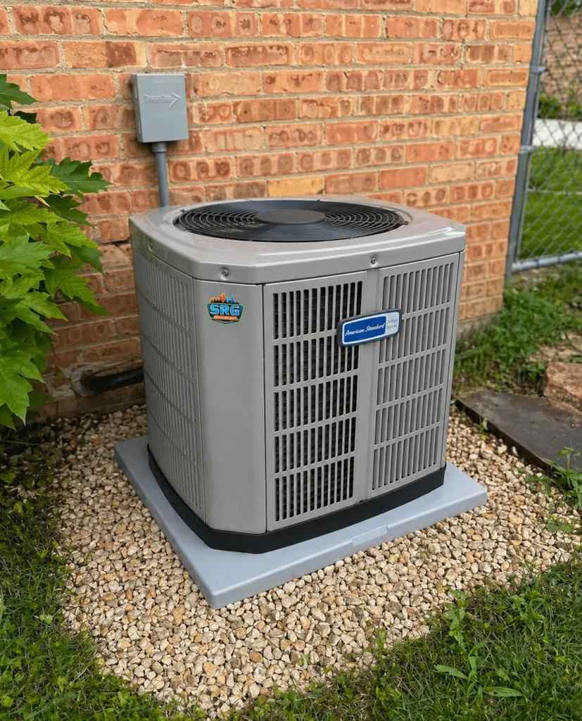 An outdoor AC condenser installed by Captain Cool Heating & Air
